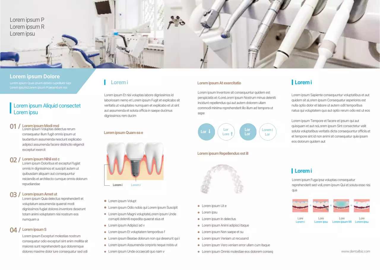 Bleu clair et blanc, style épuré pour promouvoir et informer votre cabinet dentaire