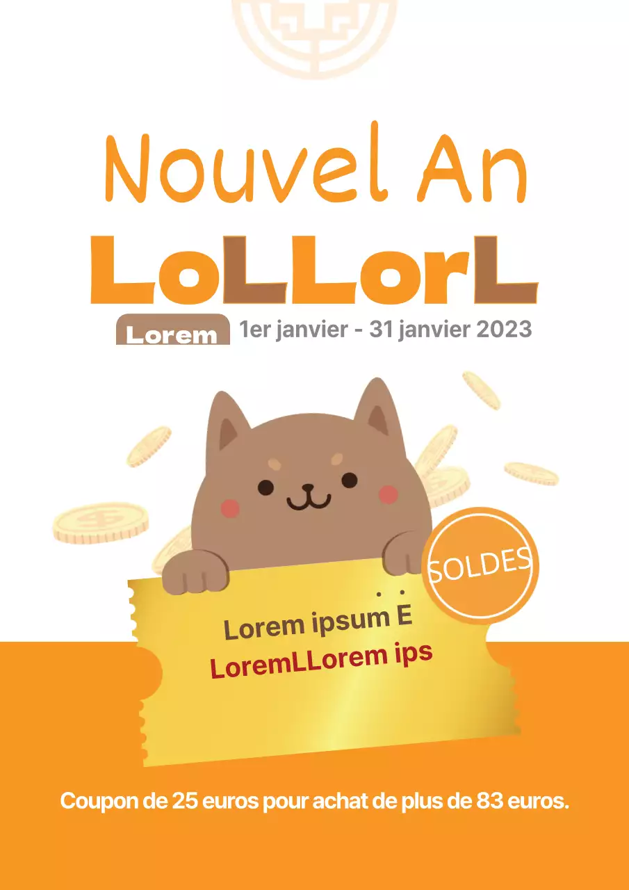 Illustration d'une vente de Nouvel An avec un chiot orange