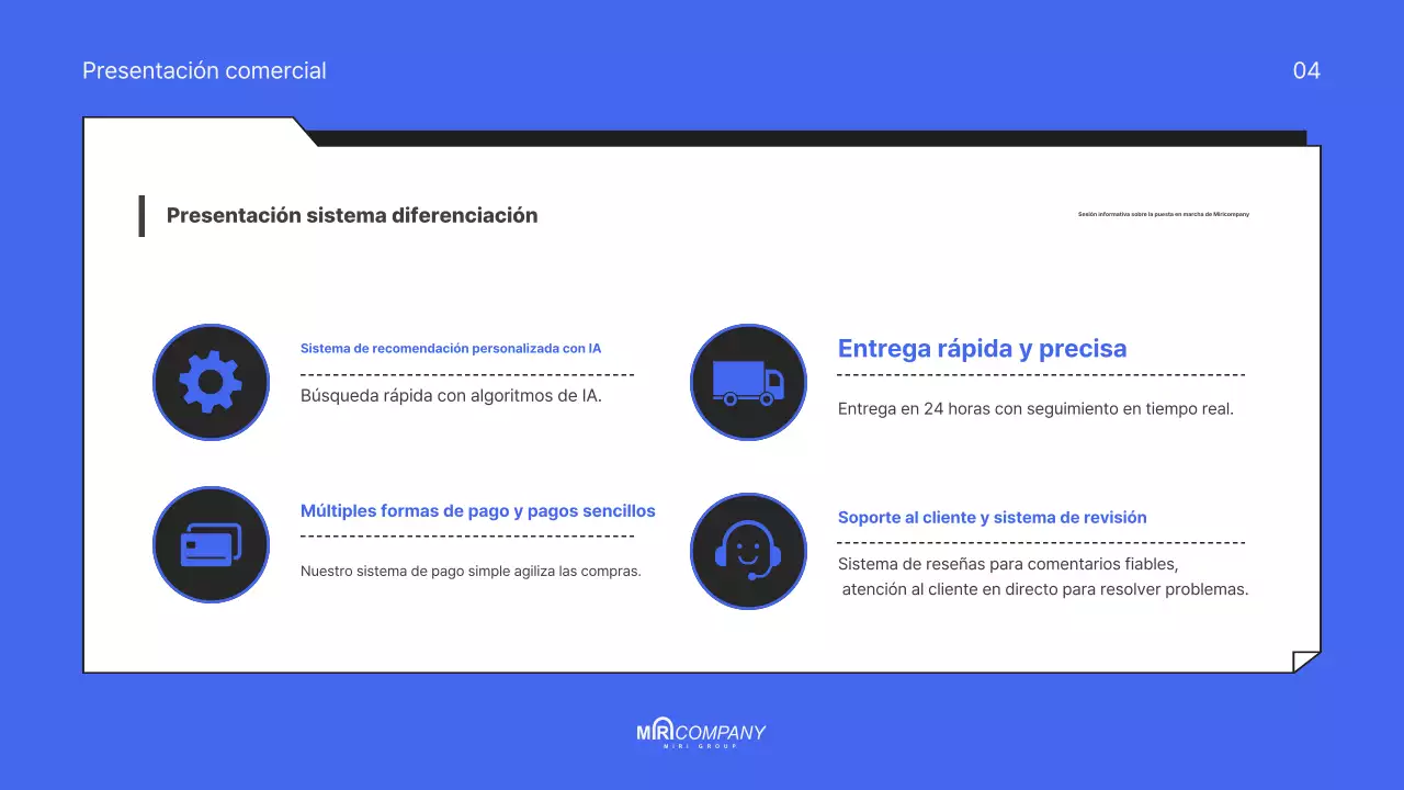 Un pitch deck moderno y azul para tu startup