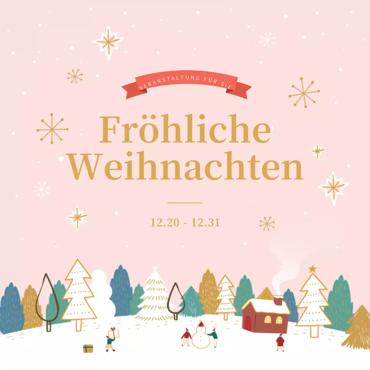 Weihnachtsbanner in Rosa und Gelb