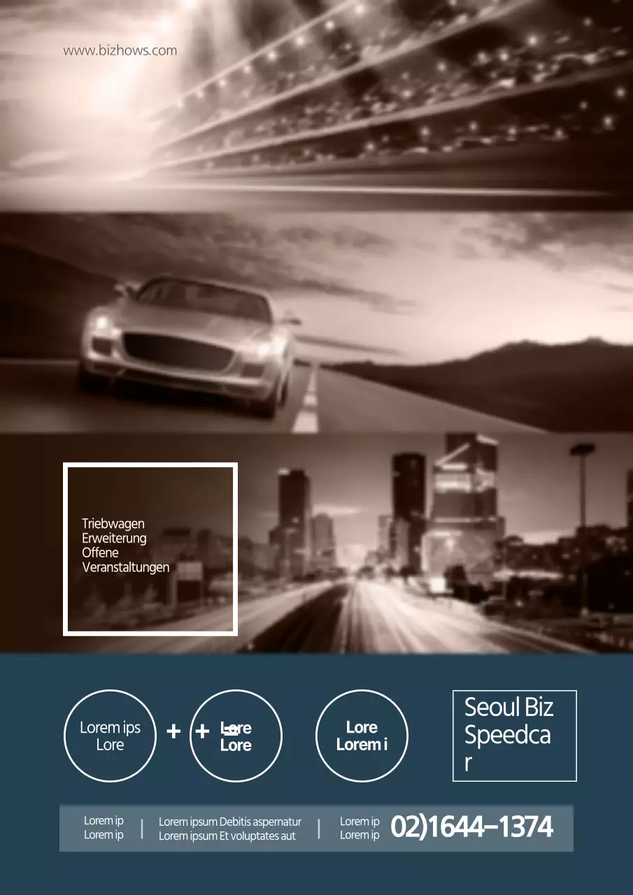 Bewerben Sie ein stilvolles Autohaus-Event mit Fotos von blauen und braunen Autos