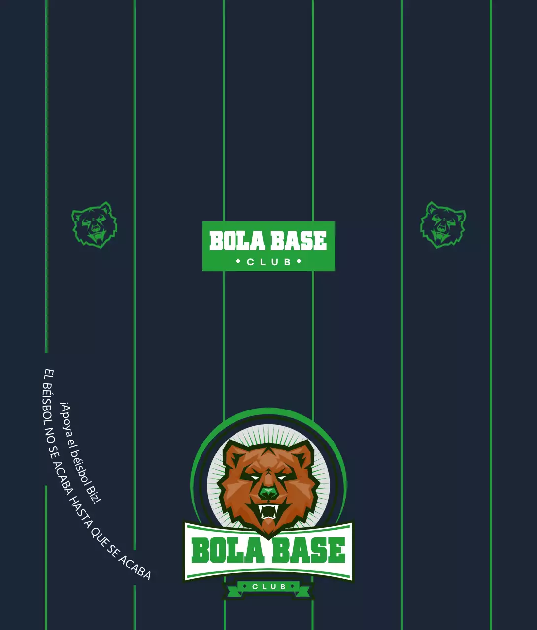 Para animar a un equipo de béisbol en azul marino oscuro y verde