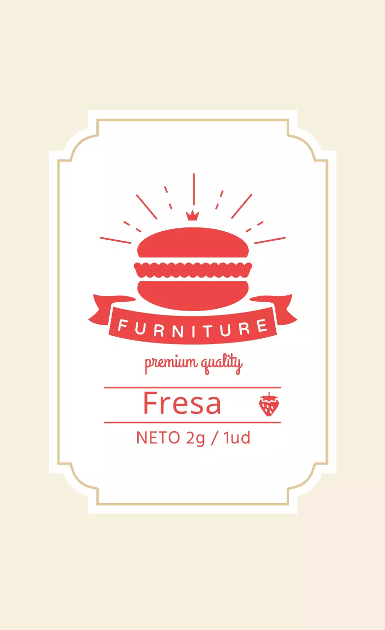 Marfil rojo ilustrado etiqueta macaron fresa