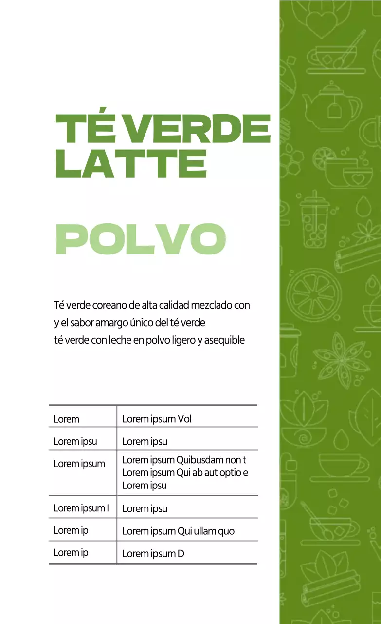 Etiqueta verde claro ilustrada de té verde en polvo