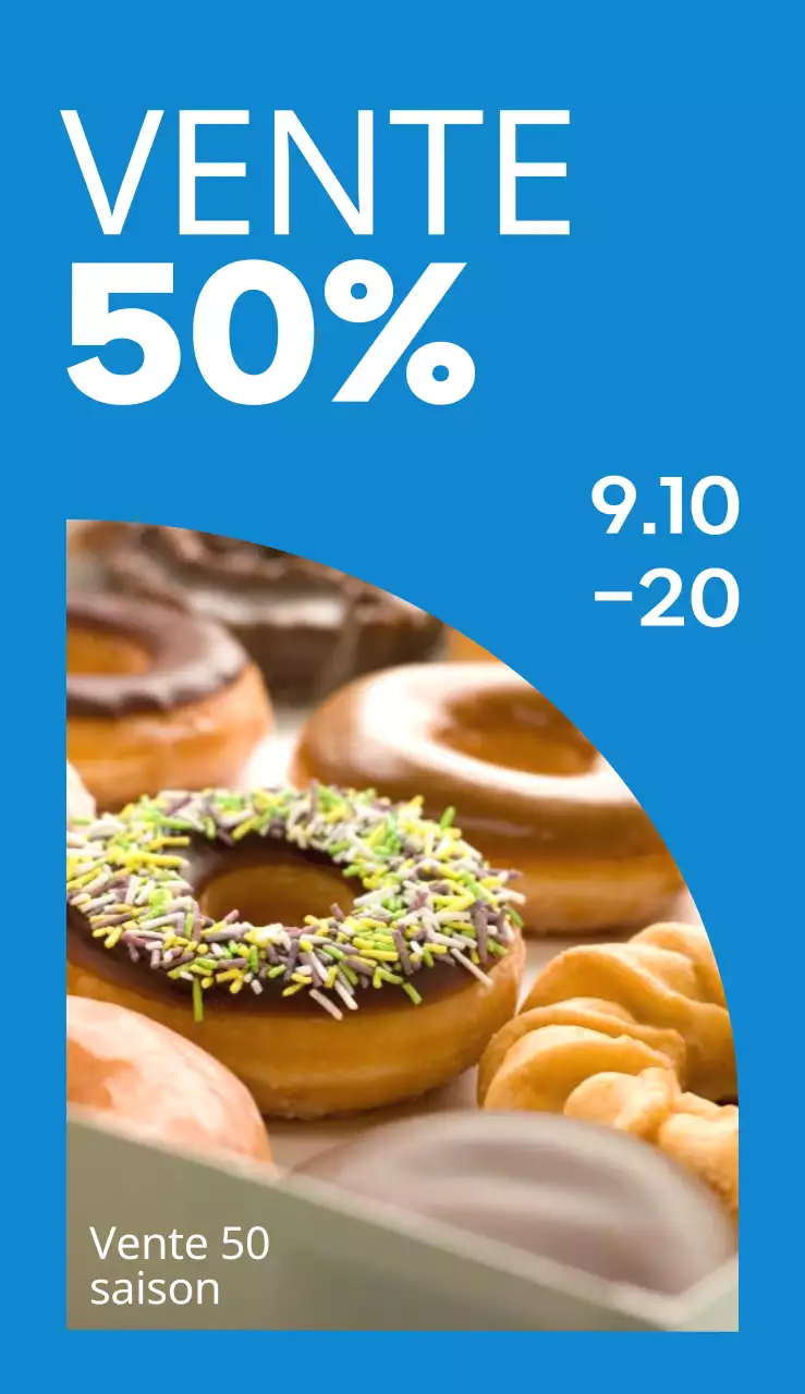 Un panneau d'affichage simple et coloré avec du texte et des photos concernant une vente de beignets.