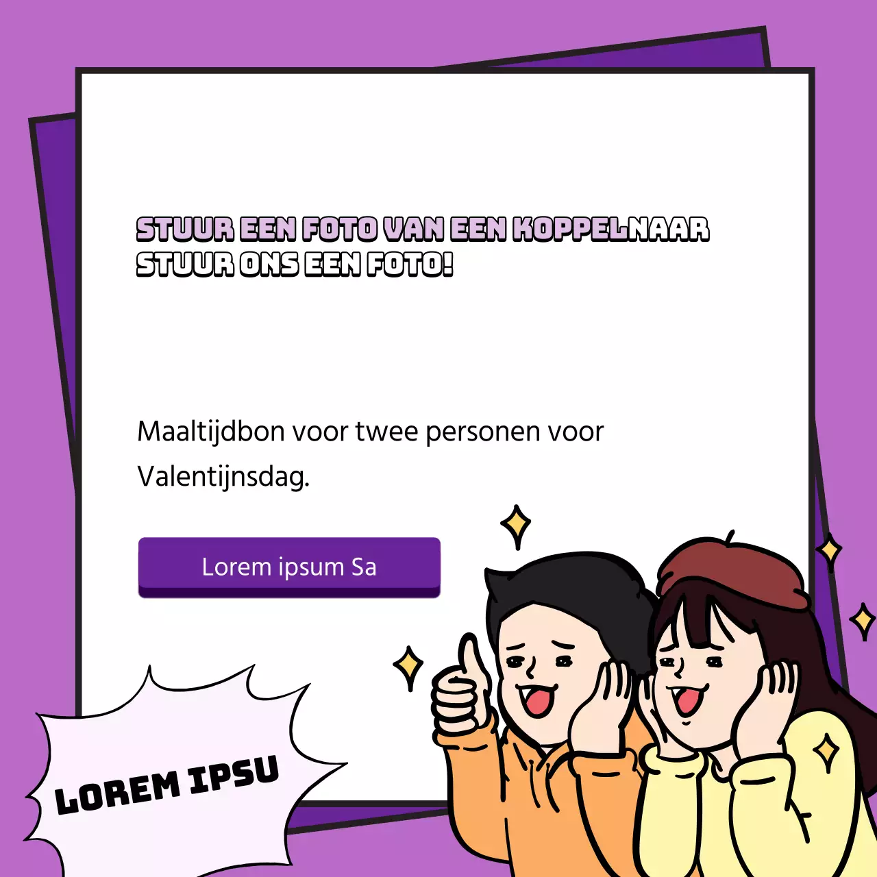 Valentijnsdag Couple's Photo Event Social Media Square in paars