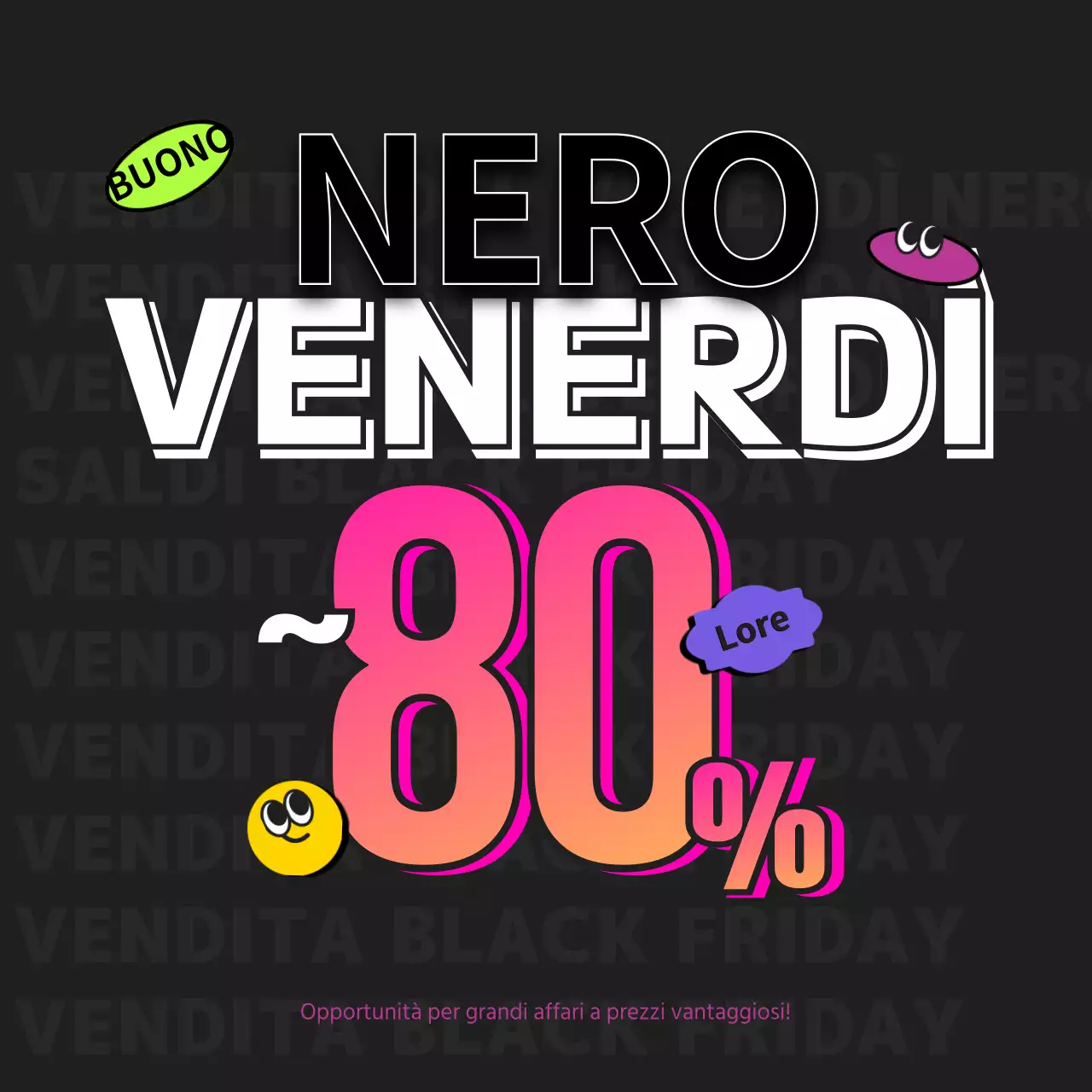 Evento di vendita nero, alla moda, a tema adesivo