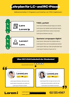 Saubere gelbe und schwarze Icons und Text, um für TOEIC zu werben