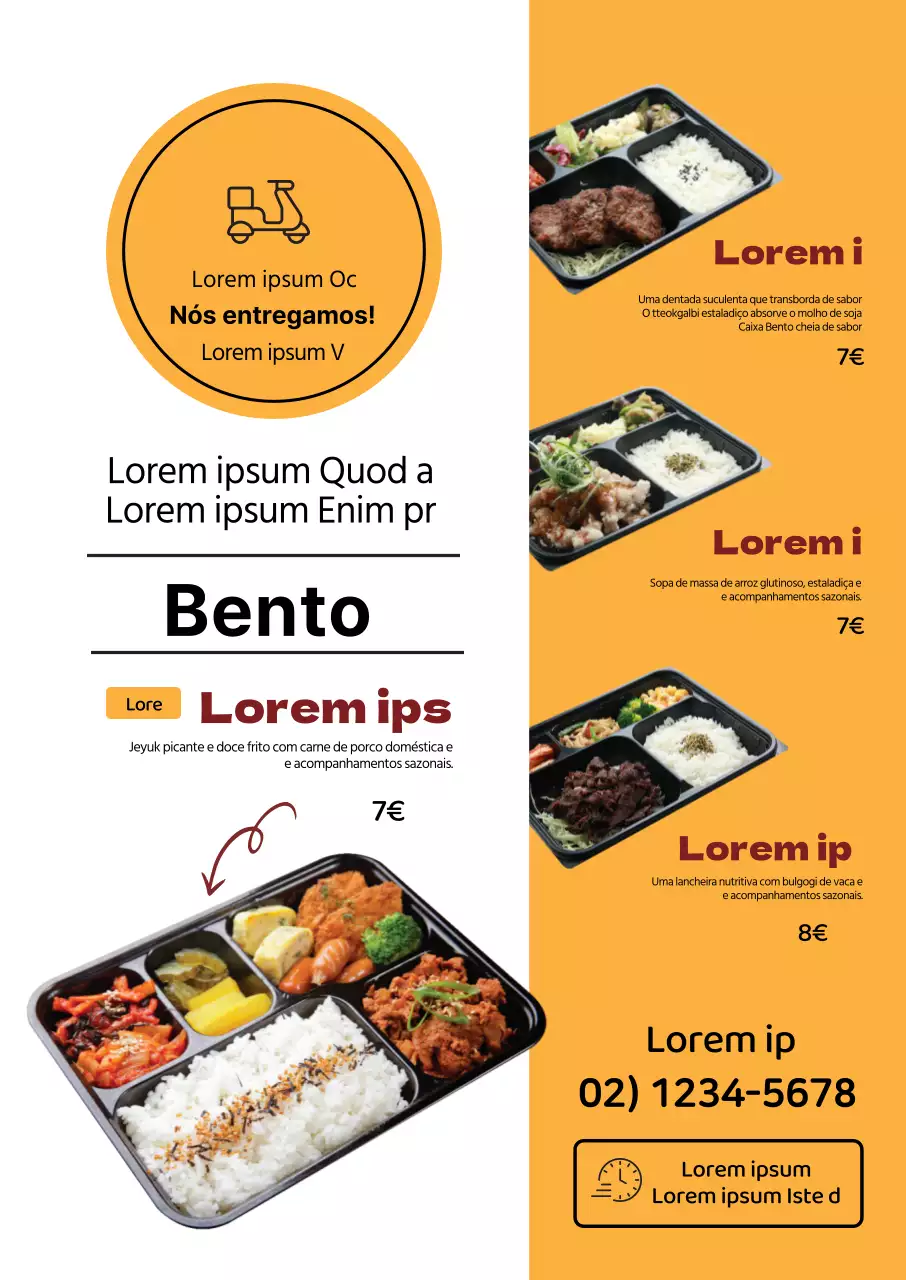 Menu Bento com alimentos destacados a amarelo