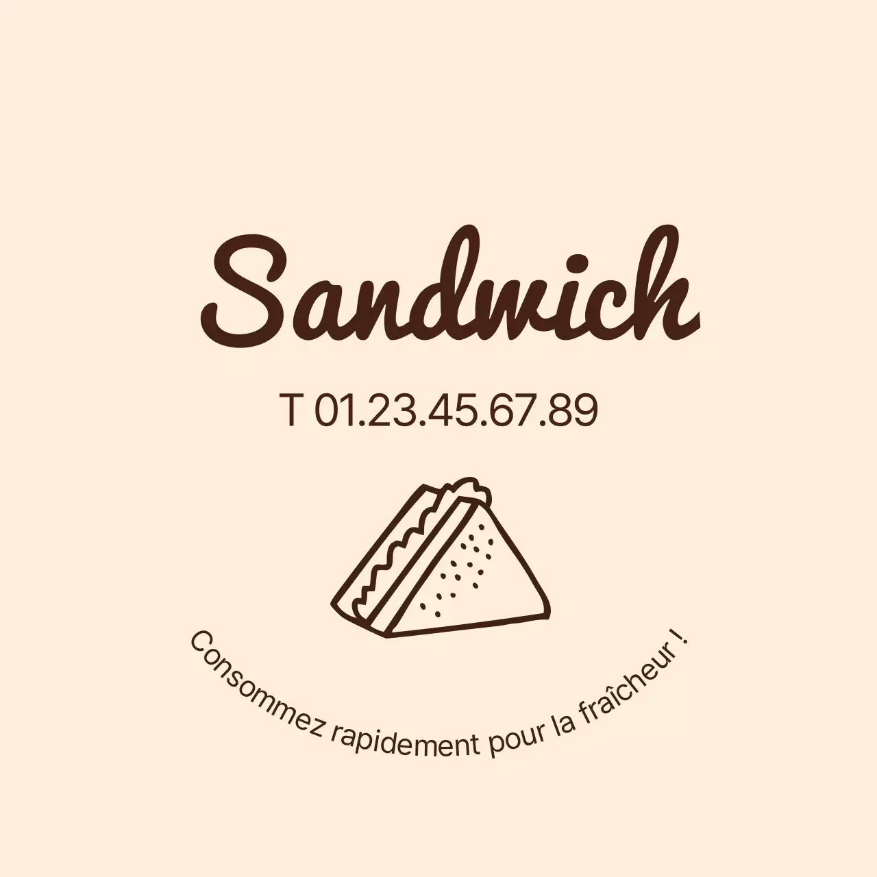 Étiquette sandwich beige à icône simple