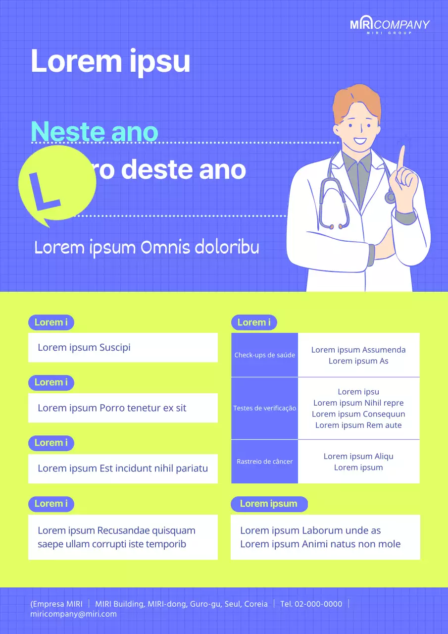 Anúncio de exame de saúde com ilustração de médico azul-verde claro