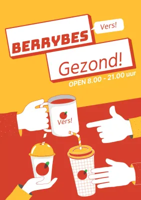 Promoot een nieuw zomermenu met een blauw en roze kopje en handillustratie