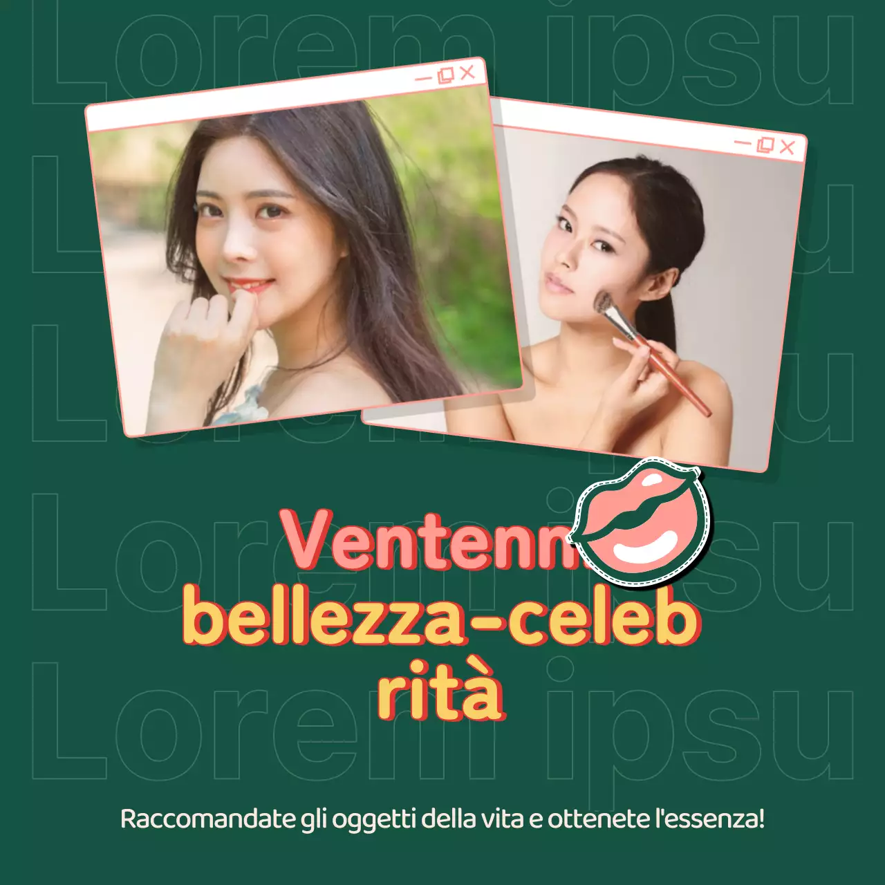 Evento di celebrità di bellezza ventenne con due modelli femminili in cornice verde di sfondo