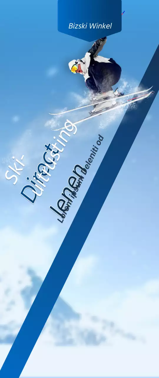 Een skishop met een eenvoudig concept in marineblauw en wit voor winkelinformatie en promotie.