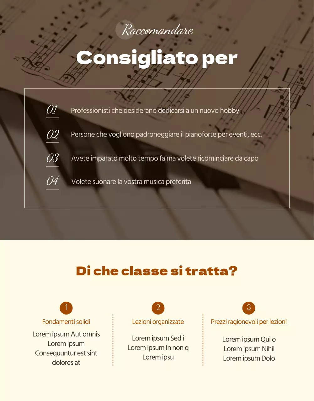 Dettagli di una lezione di pianoforte pulita ed emozionale