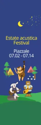 Stile illustrativo carino in blu scuro e giallo per informazioni e promozione di festival acustici estivi