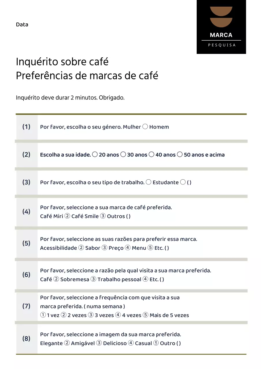 Um inquérito sobre as preferências das marcas de café na cor bege
