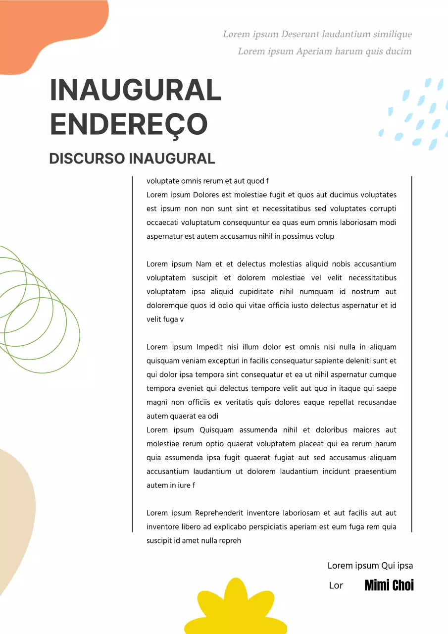 Geometria Discurso inaugural com fundo de formas coloridas
