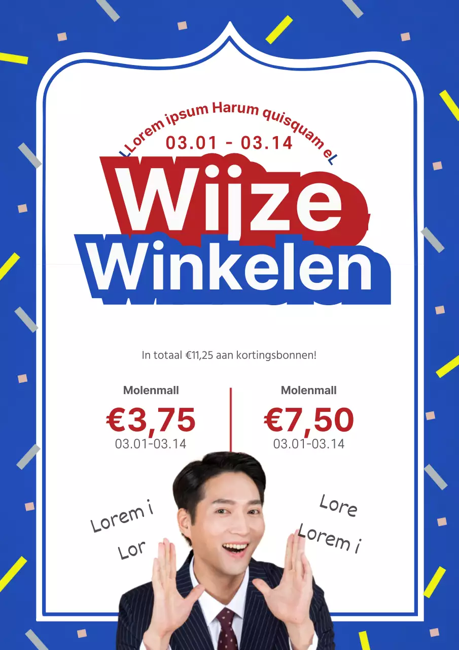 Schattige blauwe en witte promotieflyer voor winkelcentrumverkoop
