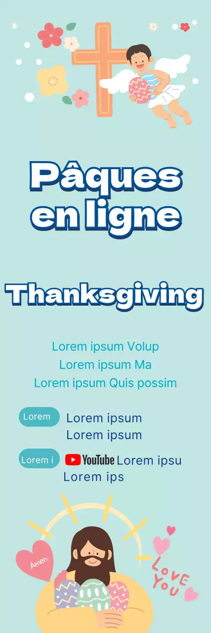 Illustration bleue église mignonne annonce de service de Pâques en ligne