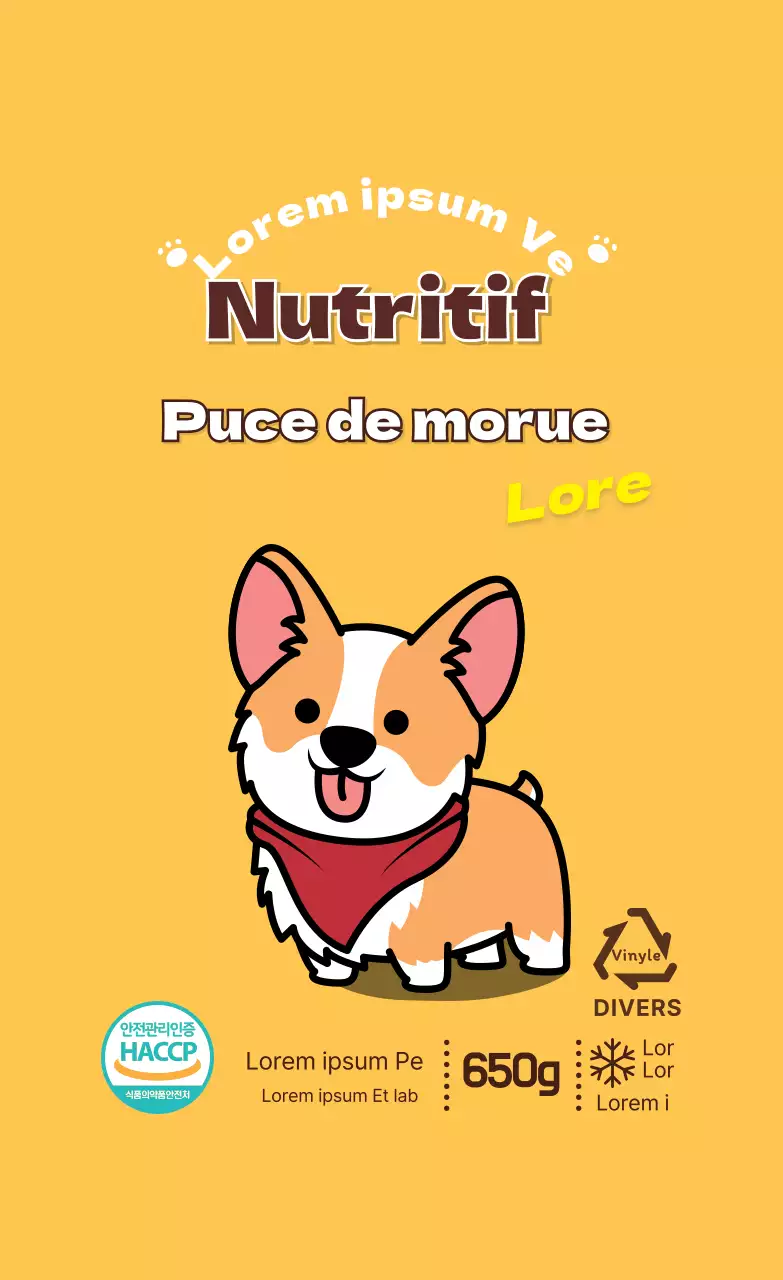 Yellow Illustration Cute Puppy Pet Food Treat Label (Étiquette de nourriture pour chiots)
