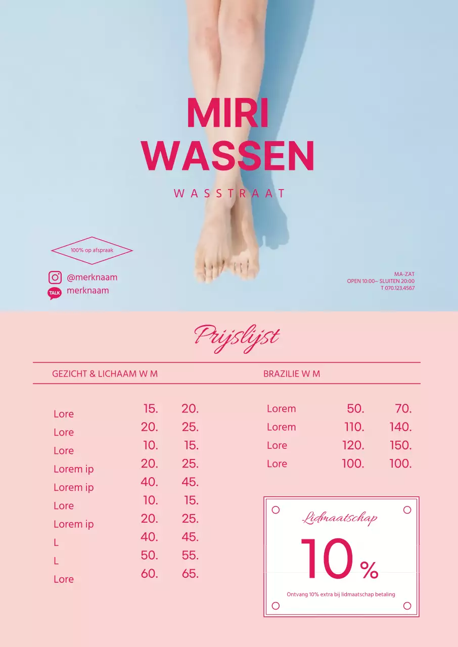 Schoon waxen winkel menu met roze foto markering