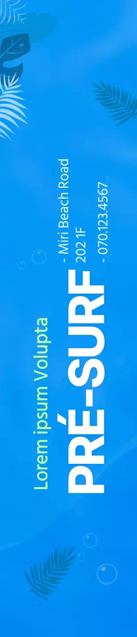 Ilustração simples do oceano em azul e chartreuse para informação e promoção do surf