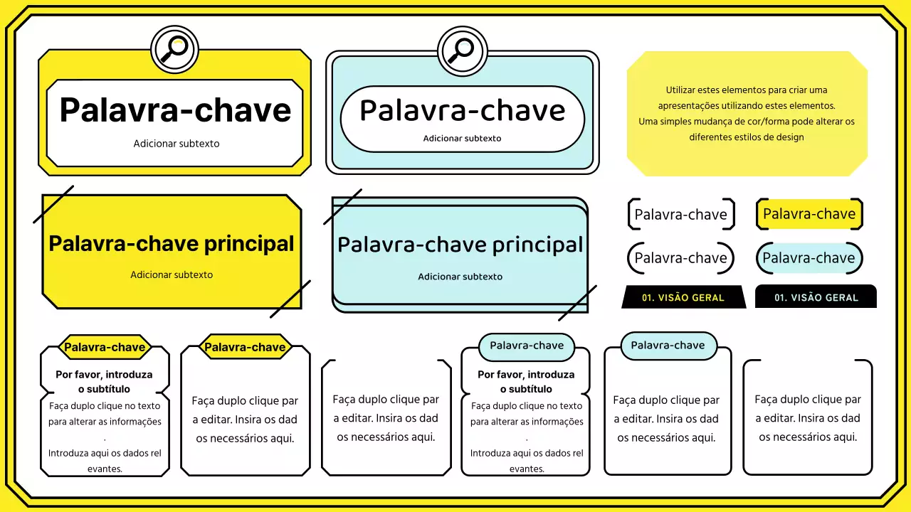 Destaque as palavras-chave num estilo de linha simples em amarelo e menta