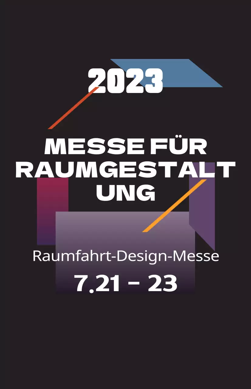 Fördern Sie eine Messe für räumliches Design mit farbenfrohen Illustrationen von Formen und Text.