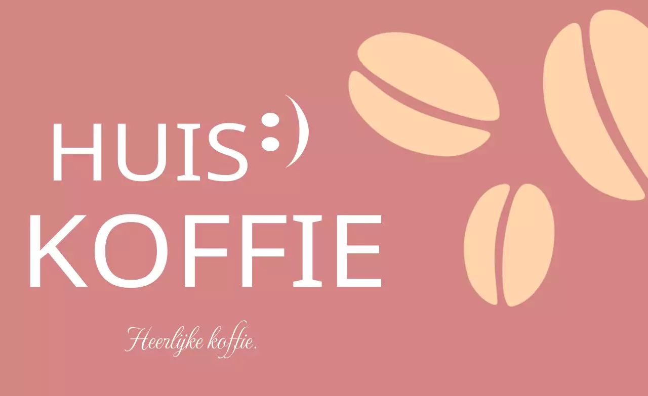 Een klassieke cafépromotie met een witte illustratie van koffiebonen in roodbruin en lichtgeel.