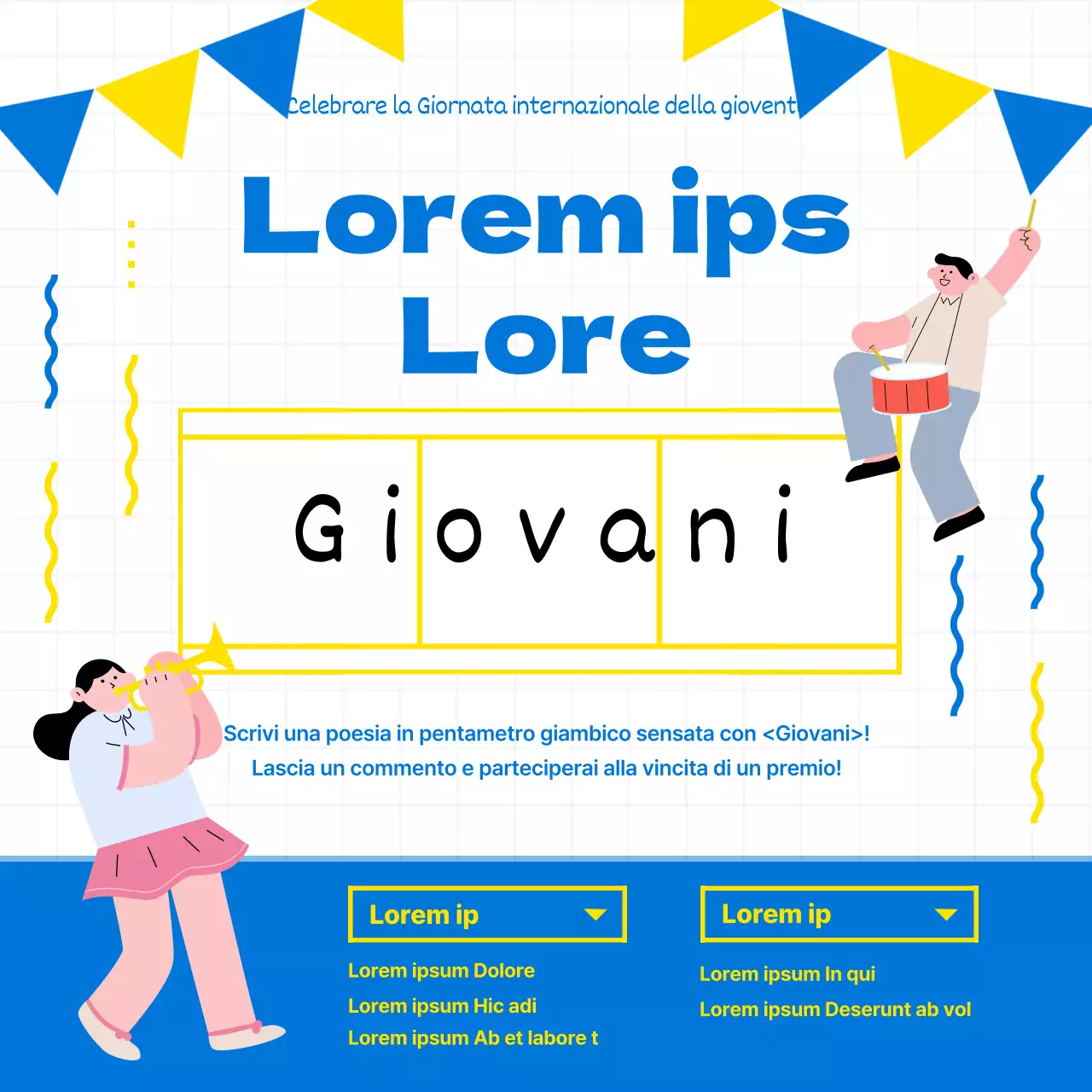 Evento della Giornata Internazionale della Gioventù Samhaengsi con un'illustrazione fresca in blu e giallo