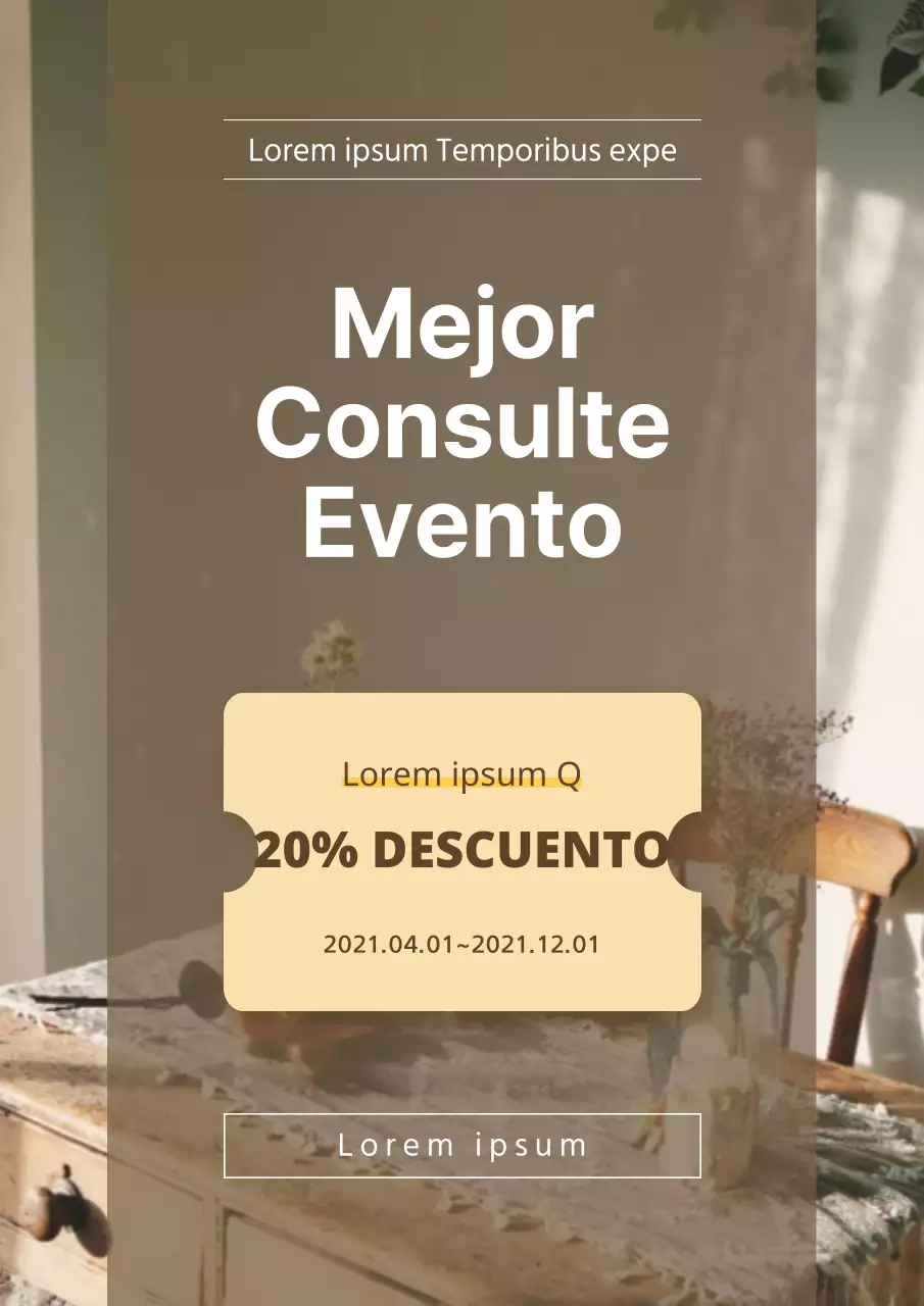 Un anuncio de eventos testimonial, limpio y sencillo, en marrón