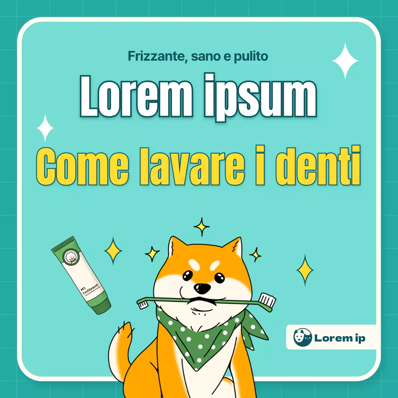 Spazzola per cani illustrata in giallo e menta