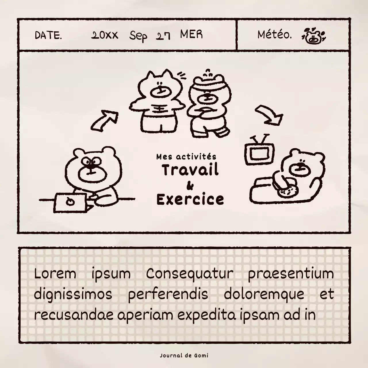 Illustration d'un ours brun mignon paquet d'agenda