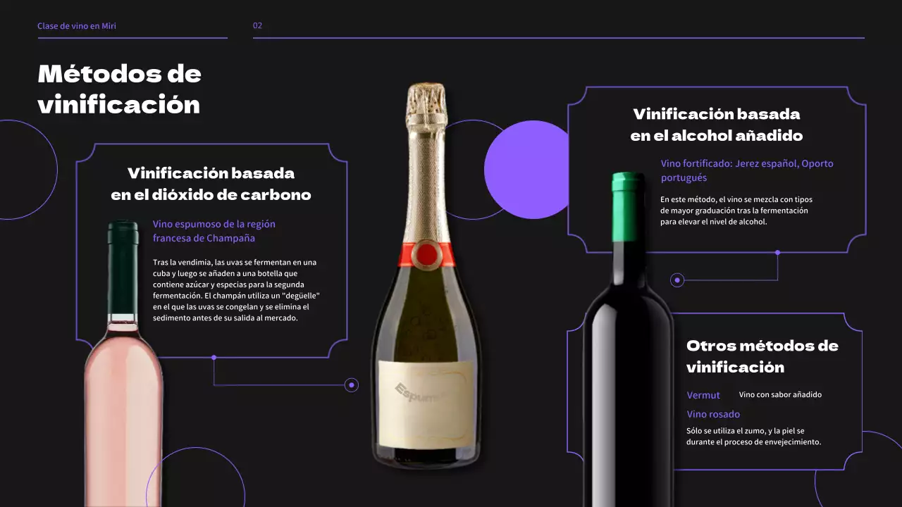 Seminario de clases de vinicultura en tonos negros y morados