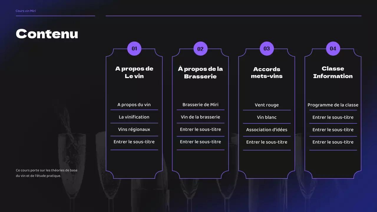 Séminaire de cours de brassage de vin dans les tons noirs et violets