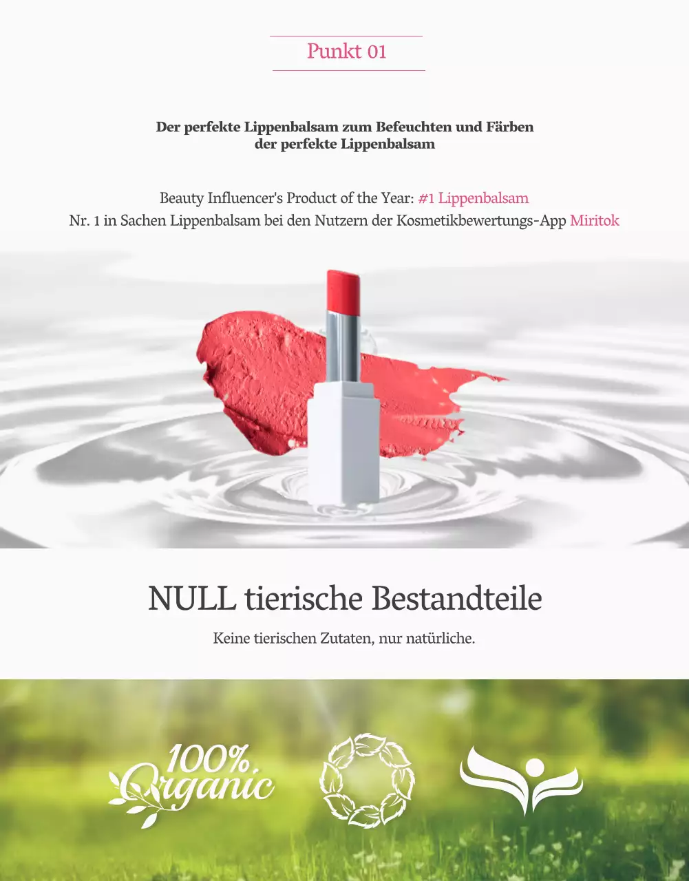 Einführung eines sauberen und eleganten Lippenbalsams in Weiß und Rosa