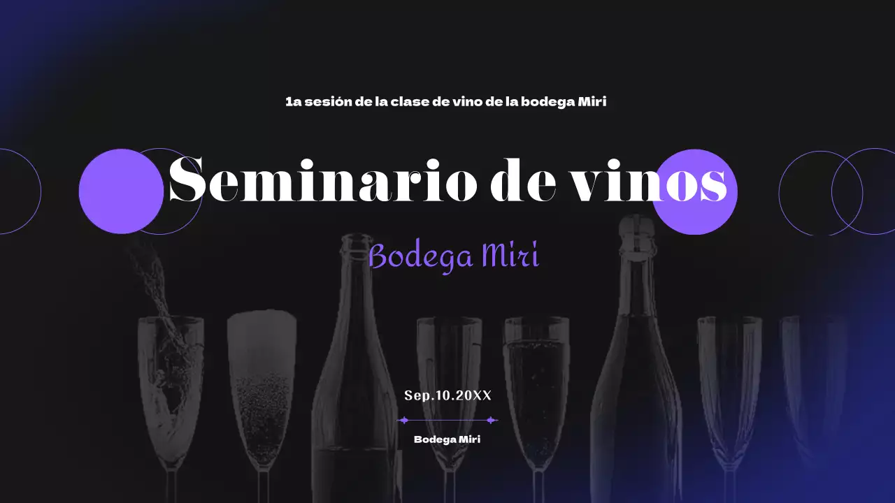 Seminario de clases de vinicultura en tonos negros y morados