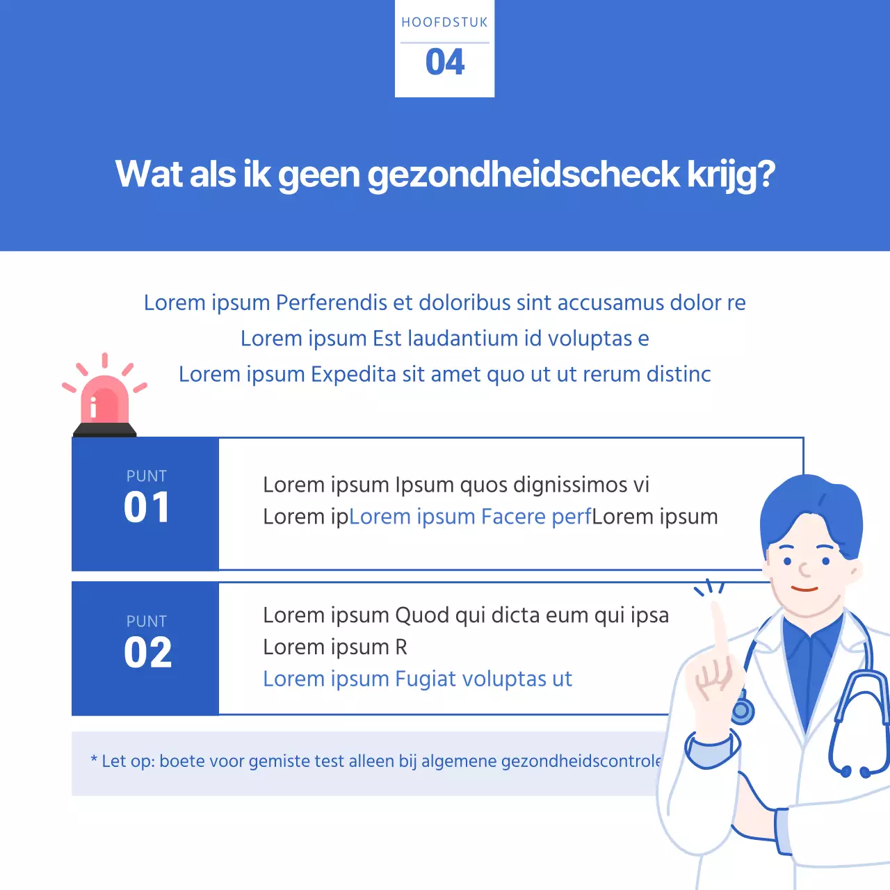 Blauw-witte kaart voor gezondheidscontrole voorafgaand aan indiensttredingNieuwsontwerp