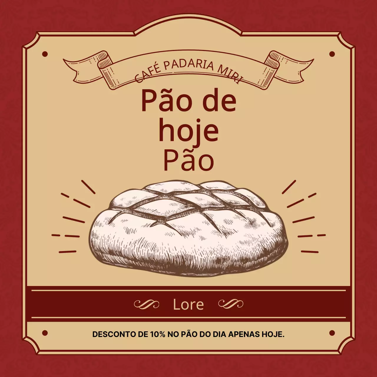 Menu Pão do dia em vermelho e bege com um conceito vintage