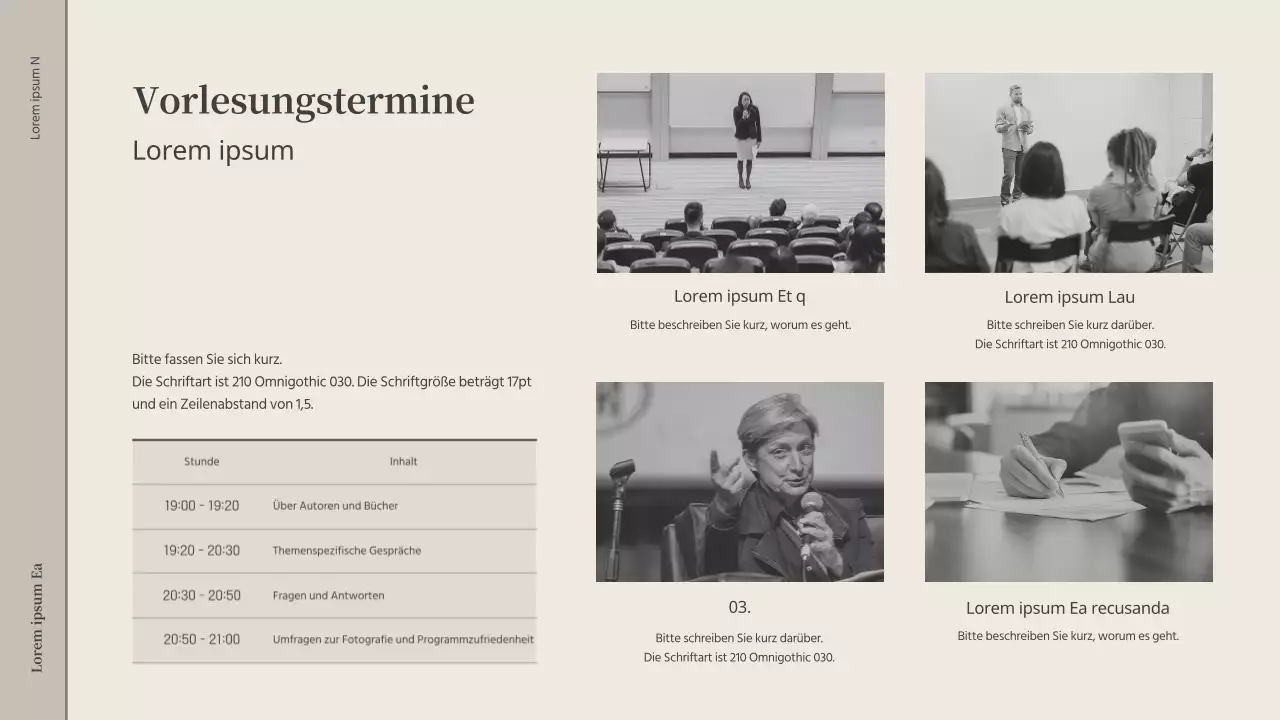 Vorschlag für einen Gastvortrag in einer beige-grauen Buchhandlung