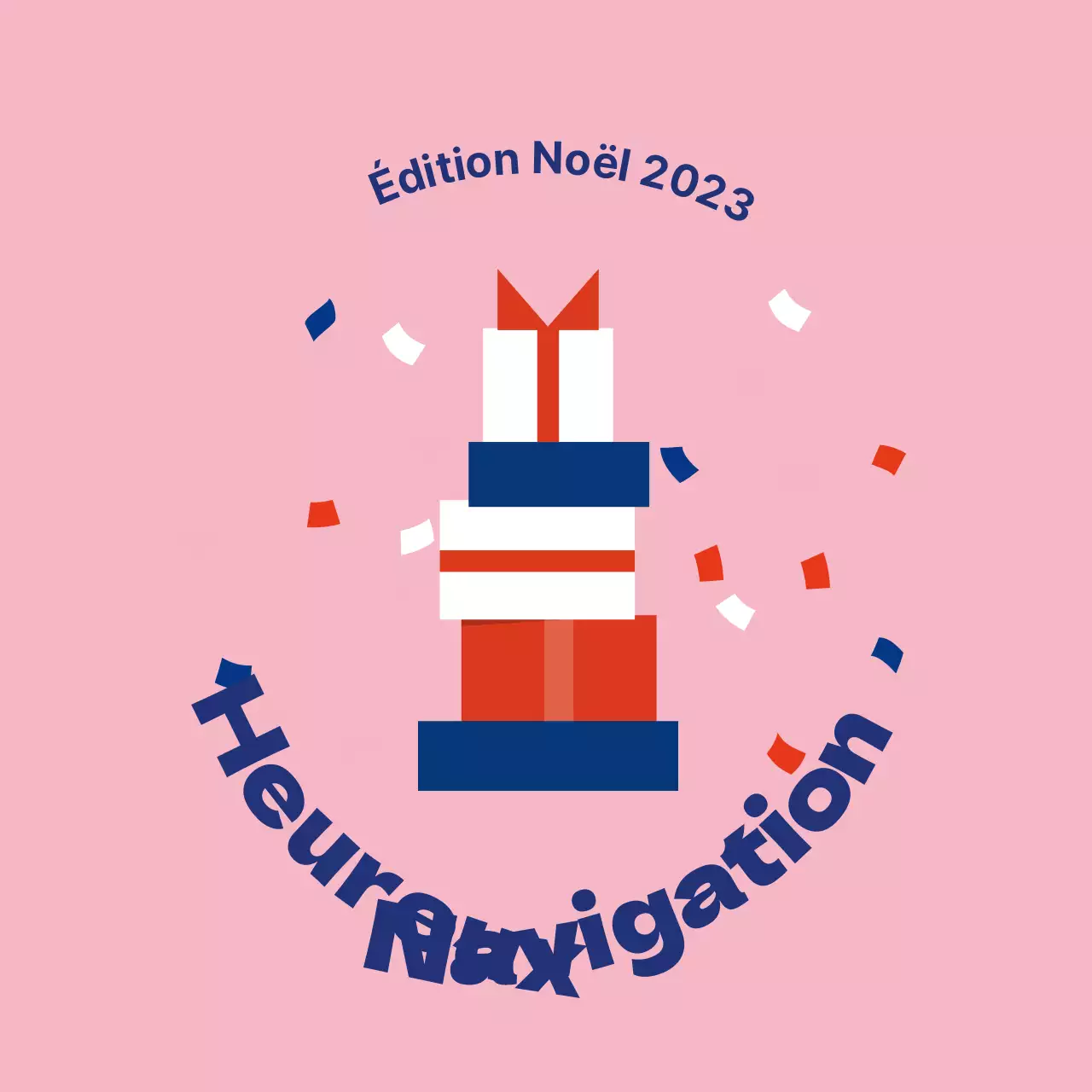 Étiquettes de Noël illustrées bleu rose rouge