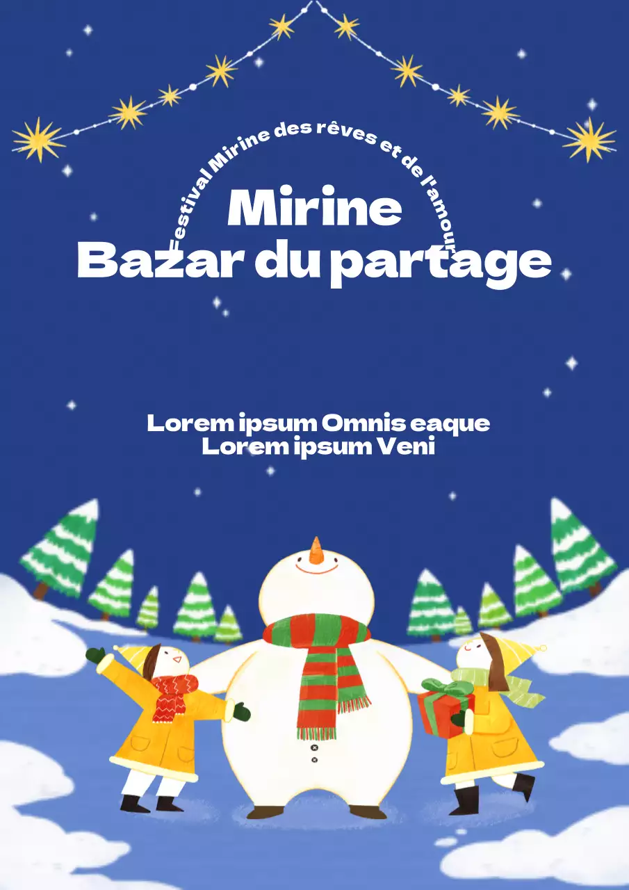 Mignon flyer illustré de marché aux puces en bleu marine