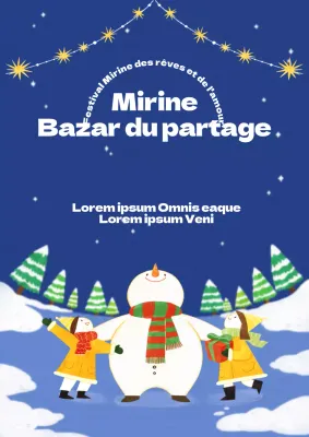 Mignon flyer illustré de marché aux puces en bleu marine