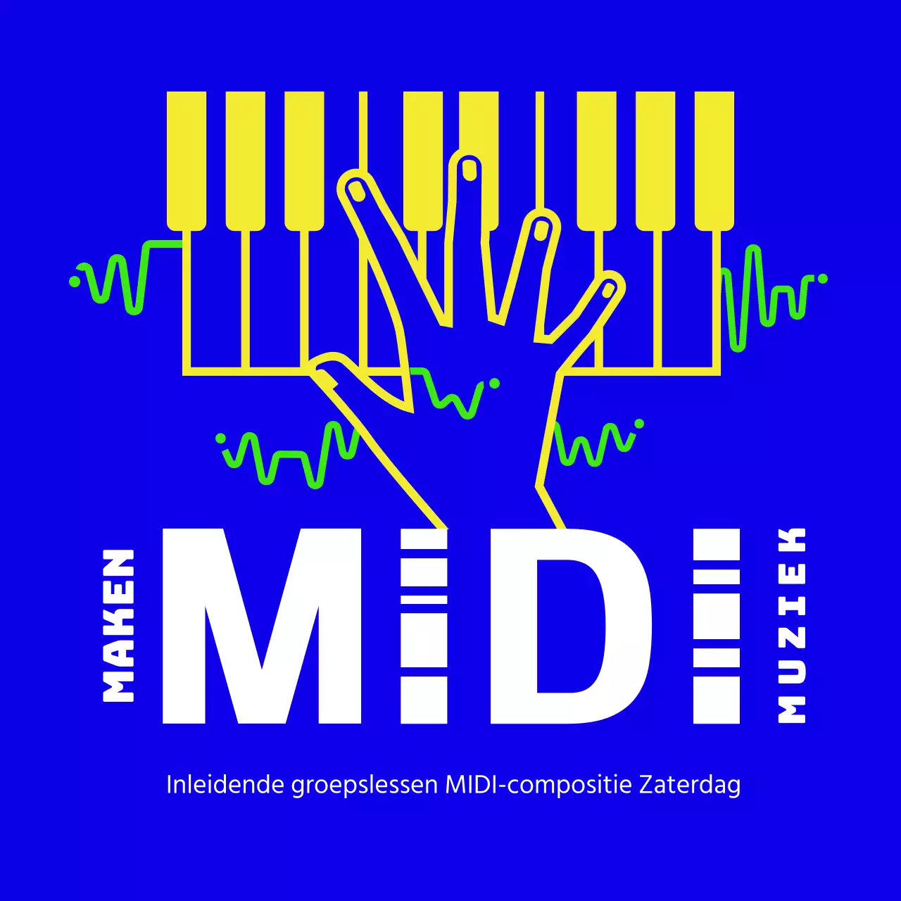 Blauw Geel Linde Groen Eenvoudige Lijn Illustratie Hoog Contrast Conceptueel Midi Compositie Thema