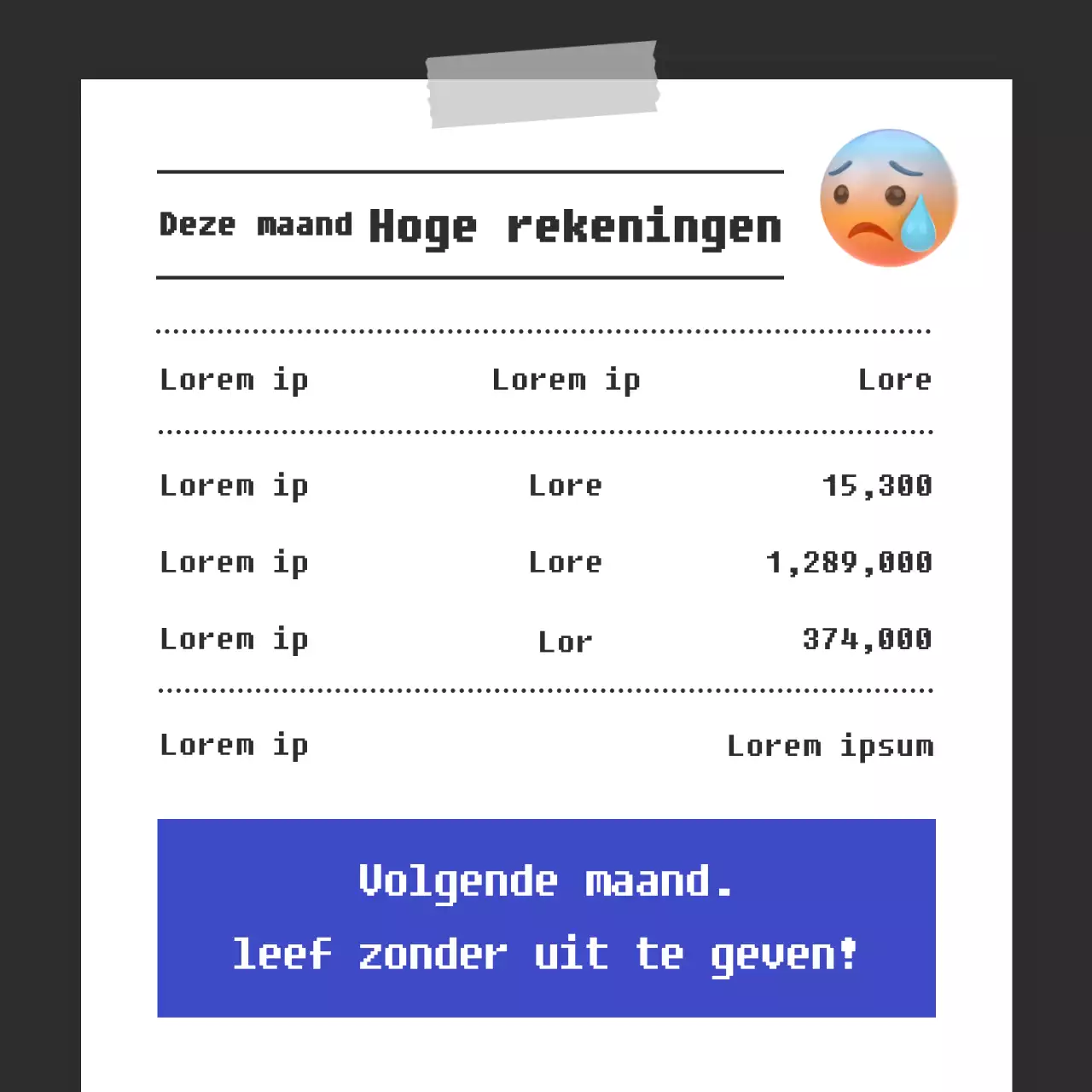 Blauwe en zwarte overbestedingsfactuur