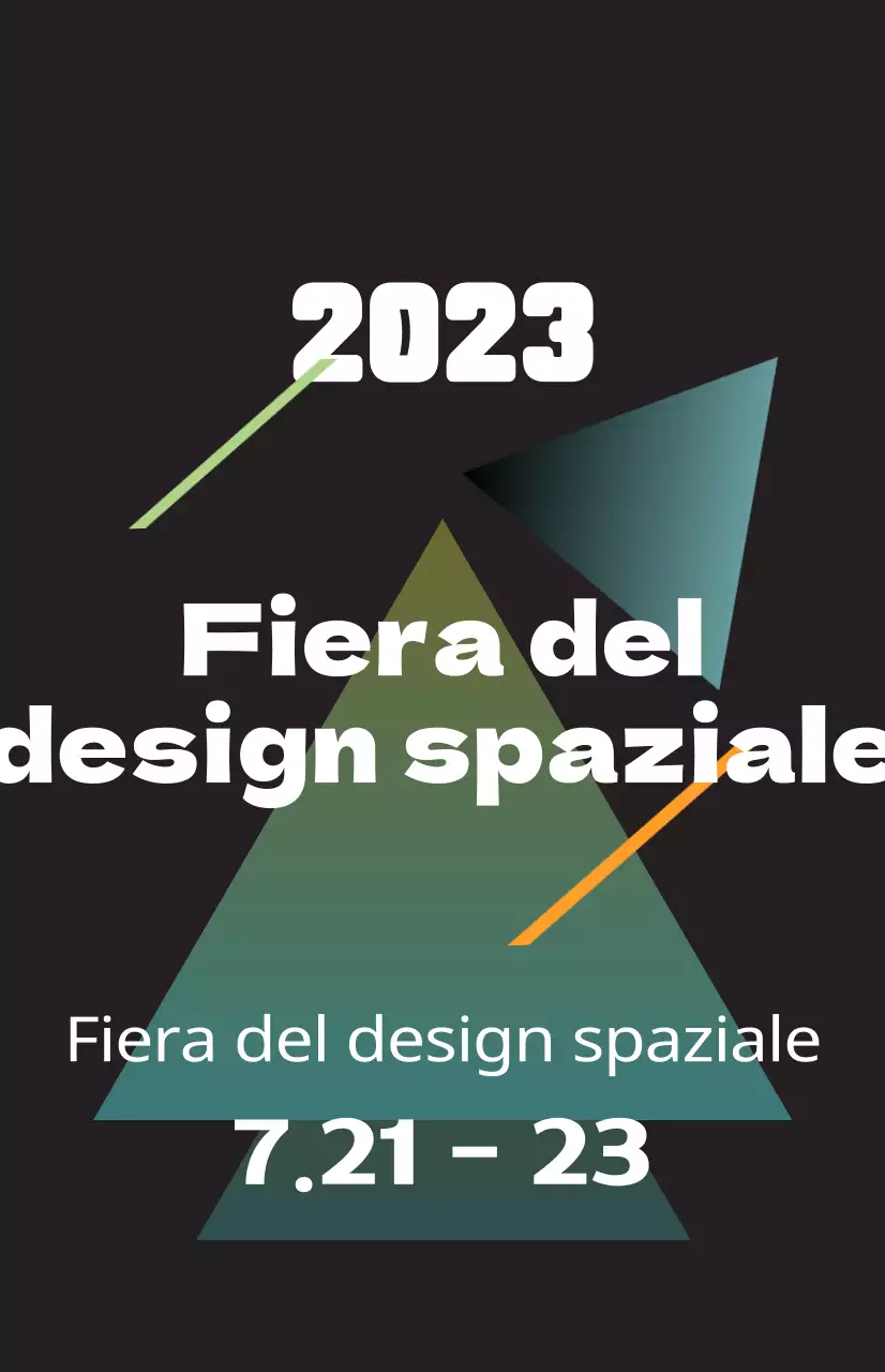 Promuovere una fiera del design spaziale con illustrazioni colorate di forme e testi.