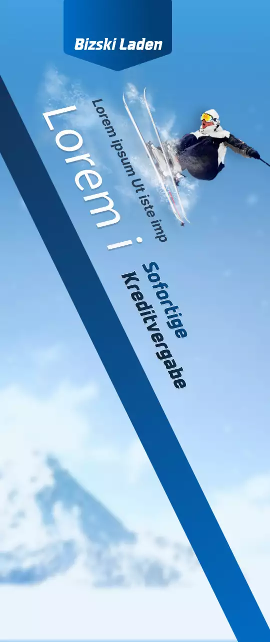 Ein Skigeschäft mit einem einfachen Konzept in Marineblau und Weiß zur Information und Werbung für das Geschäft.