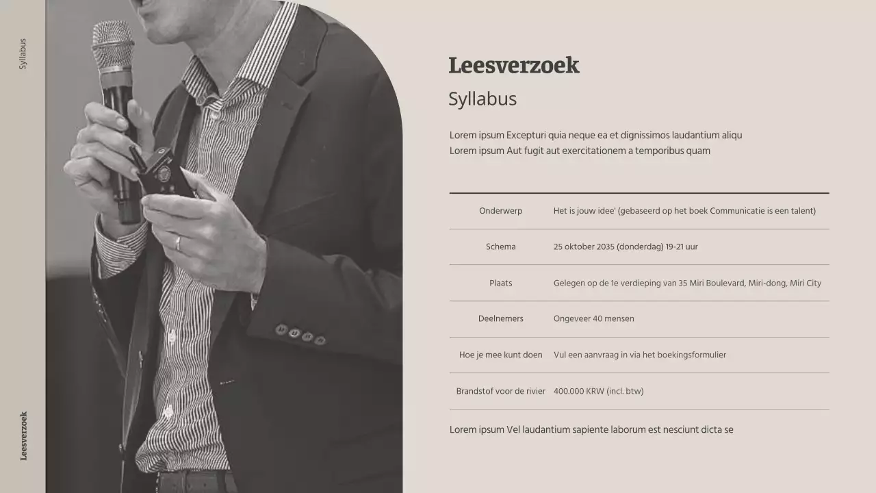 Voorstel voor een gastcollege in een beige en grijze boekwinkel