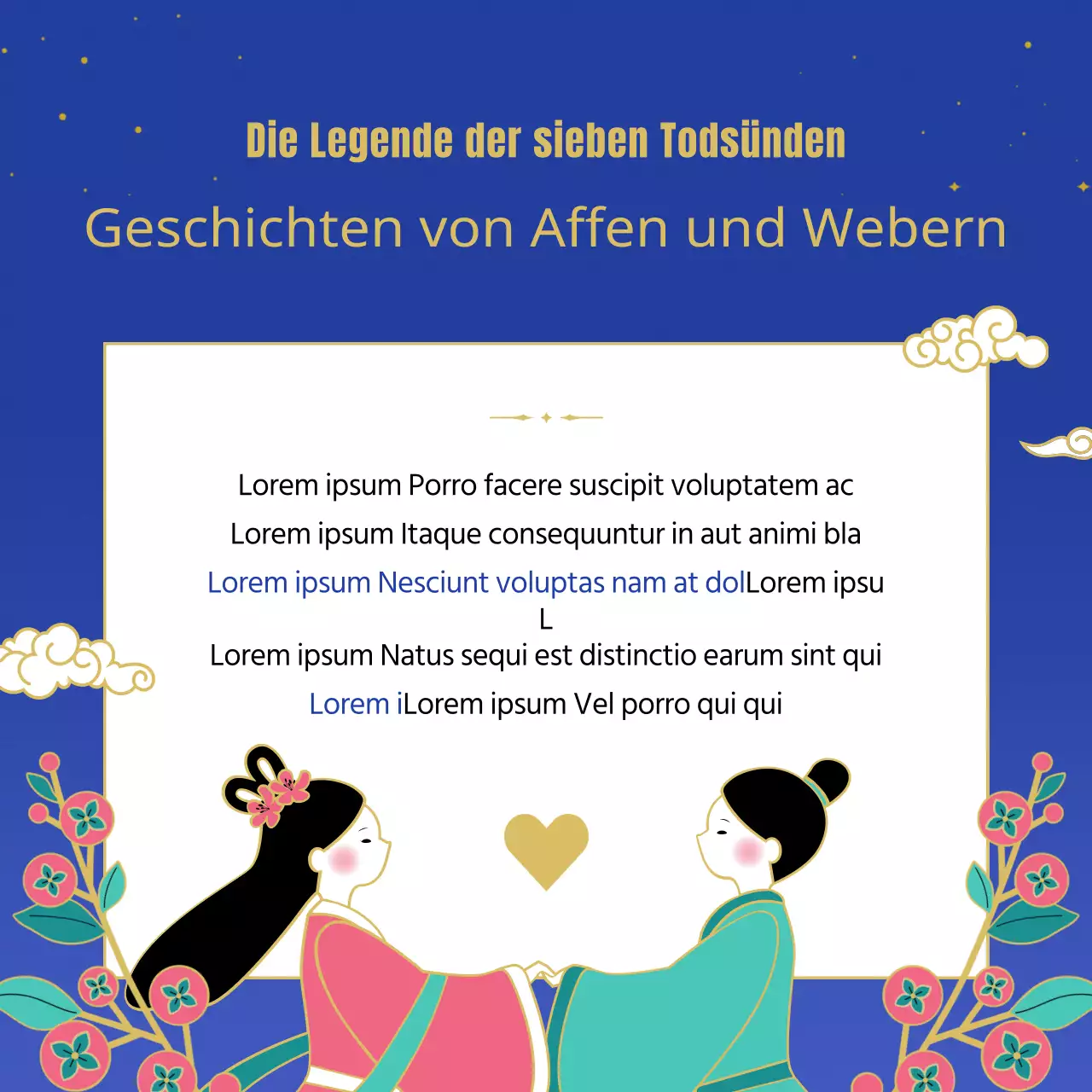 Thematische Führungen zum Jubiläumsjahr des Hundes und der Weberkonstellationen mit traditionellen und orientalischen Illustrationen in Blau, Türkis und Lila